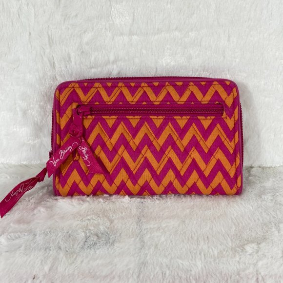 Vera Bradley-Turn Lock Wallet Pink & Tangerine Zig Zag Pattern With Card Holders - Picture 3 of 6